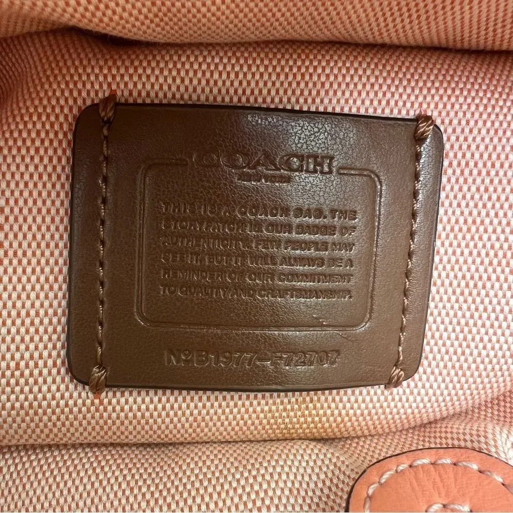 COACH Woven Straw Bucket Bag Crossbody F72707 Natural Light Coral Leather Gold